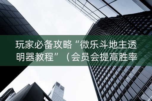玩家必备攻略“微乐斗地主透明器教程”（会员会提高胜率吗)