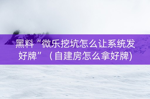 黑料“微乐挖坑怎么让系统发好牌”（自建房怎么拿好牌)