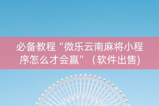 必备教程“微乐云南麻将小程序怎么才会赢”（软件出售)