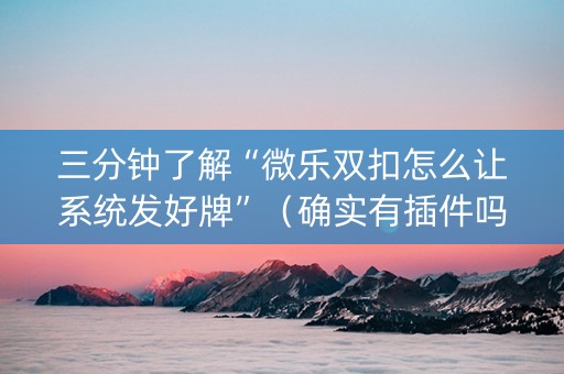 三分钟了解“微乐双扣怎么让系统发好牌”（确实有插件吗)