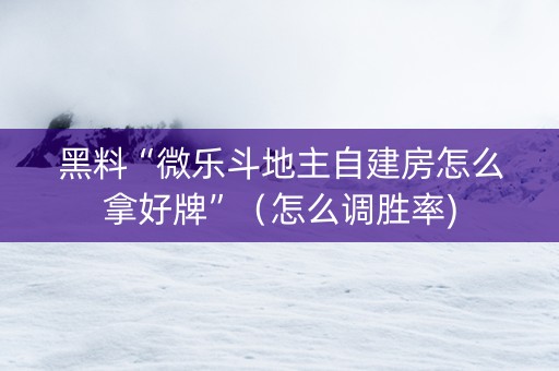 黑料“微乐斗地主自建房怎么拿好牌”（怎么调胜率)