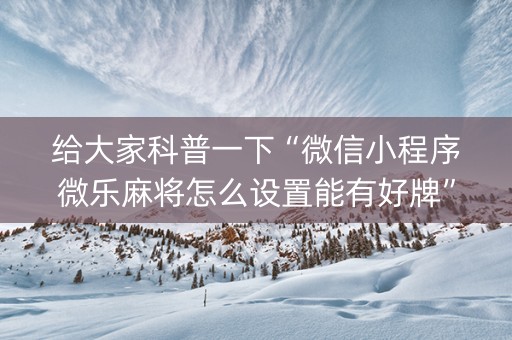 给大家科普一下“微信小程序微乐麻将怎么设置能有好牌”（怎么设置能有好牌)