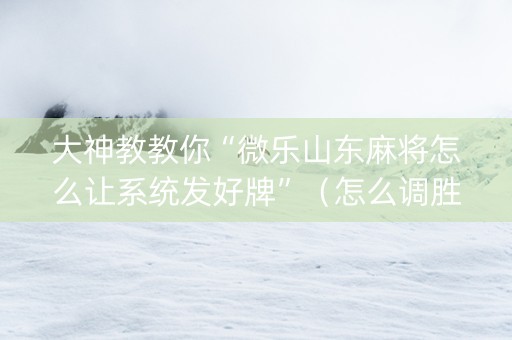 大神教教你“微乐山东麻将怎么让系统发好牌”（怎么调胜率)