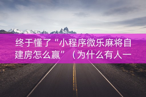终于懂了“小程序微乐麻将自建房怎么赢”（为什么有人一直赢)