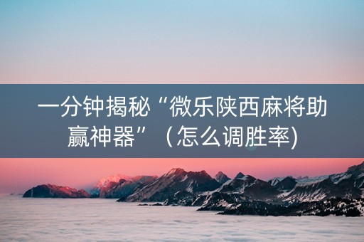 一分钟揭秘“微乐陕西麻将助赢神器”（怎么调胜率)