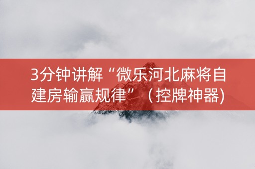 3分钟讲解“微乐河北麻将自建房输赢规律”（控牌神器)