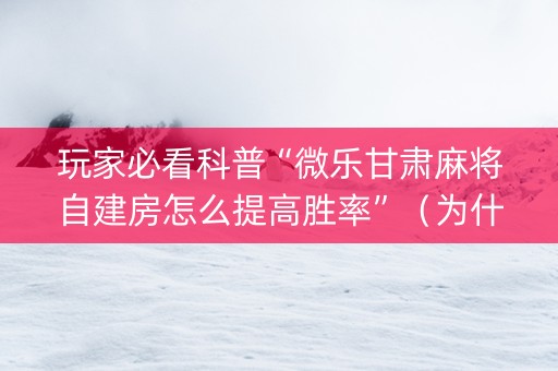 玩家必看科普“微乐甘肃麻将自建房怎么提高胜率”（为什么有人一直赢)