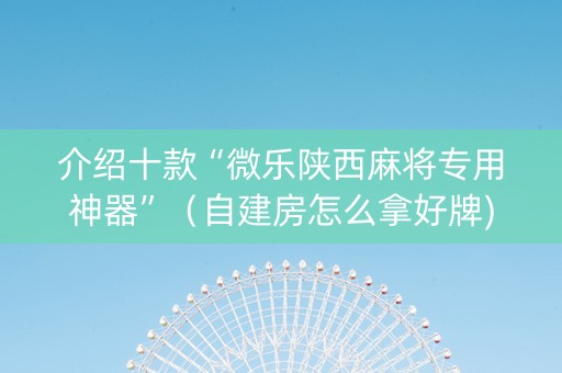 介绍十款“微乐陕西麻将专用神器”（自建房怎么拿好牌)