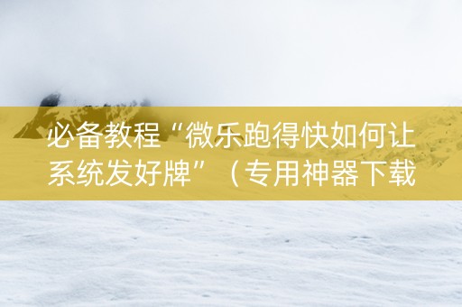 必备教程“微乐跑得快如何让系统发好牌”（专用神器下载)