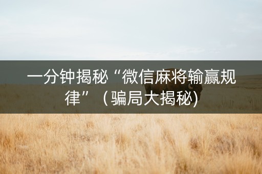 一分钟揭秘“微信麻将输赢规律”（骗局大揭秘)