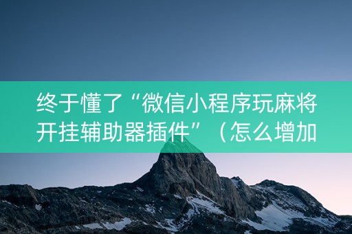 终于懂了“微信小程序玩麻将开挂辅助器插件”（怎么增加胜率)