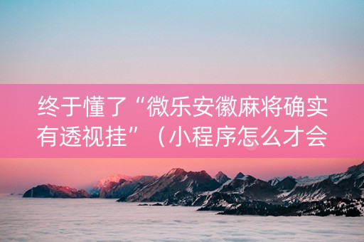 终于懂了“微乐安徽麻将确实有透视挂”（小程序怎么才会赢)