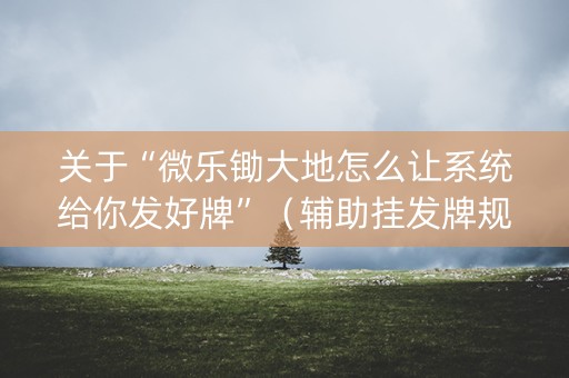 关于“微乐锄大地怎么让系统给你发好牌”（辅助挂发牌规律)