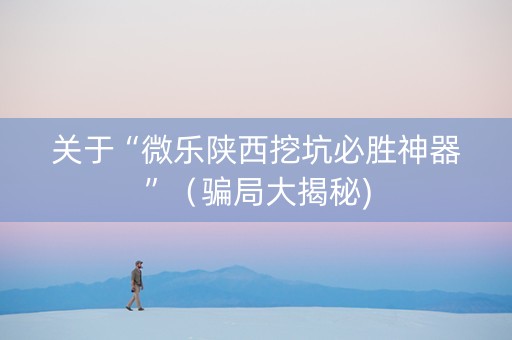 关于“微乐陕西挖坑必胜神器”（骗局大揭秘)
