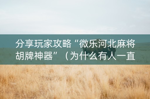 分享玩家攻略“微乐河北麻将胡牌神器”（为什么有人一直赢)