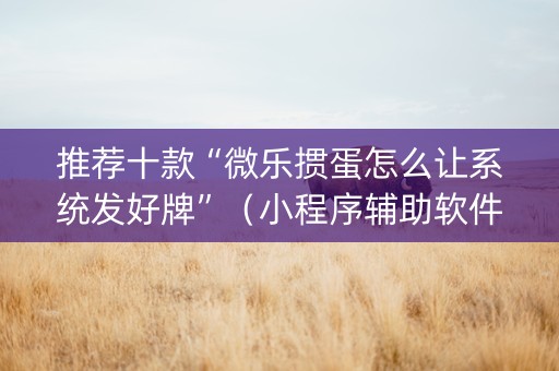 推荐十款“微乐掼蛋怎么让系统发好牌”（小程序辅助软件)