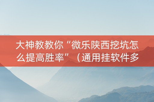 大神教教你“微乐陕西挖坑怎么提高胜率”（通用挂软件多少钱)