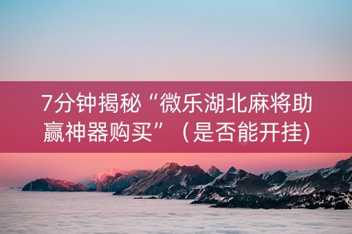 7分钟揭秘“微乐湖北麻将助赢神器购买”（是否能开挂)