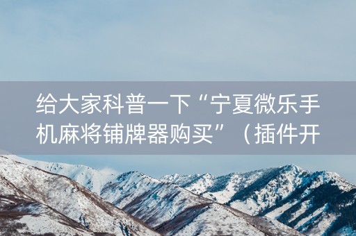 给大家科普一下“宁夏微乐手机麻将铺牌器购买”（插件开挂免费AI)