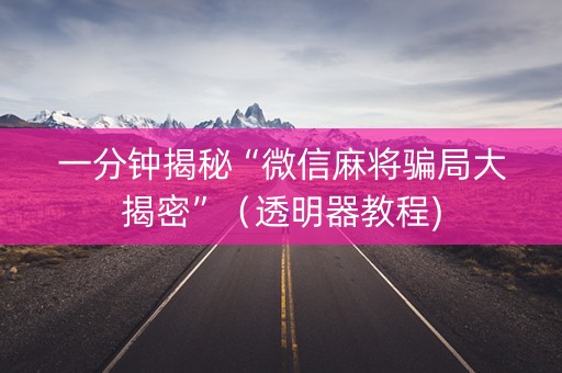 一分钟揭秘“微信麻将骗局大揭密”（透明器教程)