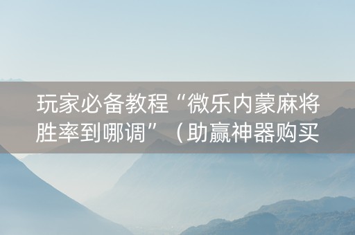 玩家必备教程“微乐内蒙麻将胜率到哪调”（助赢神器购买)