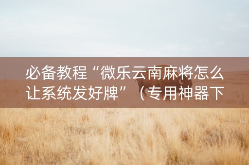 必备教程“微乐云南麻将怎么让系统发好牌”（专用神器下载)