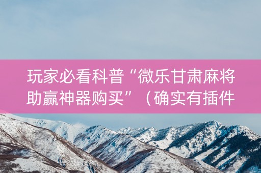 玩家必看科普“微乐甘肃麻将助赢神器购买”（确实有插件吗)