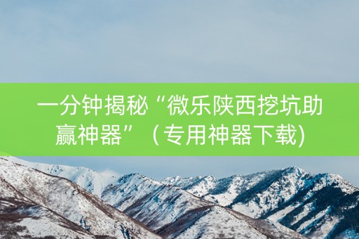 一分钟揭秘“微乐陕西挖坑助赢神器”（专用神器下载)