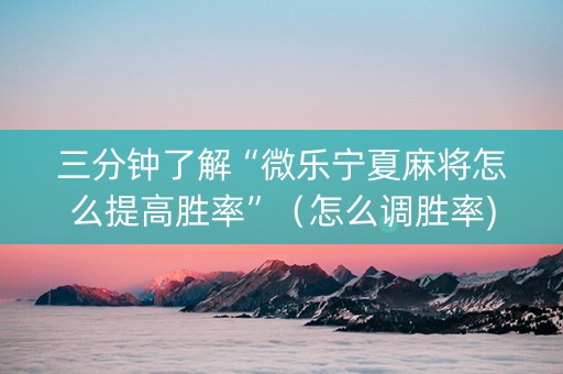 三分钟了解“微乐宁夏麻将怎么提高胜率”（怎么调胜率)