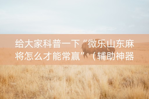 给大家科普一下“微乐山东麻将怎么才能常赢”（辅助神器免费)