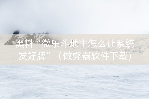 黑料“微乐斗地主怎么让系统发好牌”（做弊器软件下载)