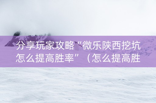 分享玩家攻略“微乐陕西挖坑怎么提高胜率”（怎么提高胜率)