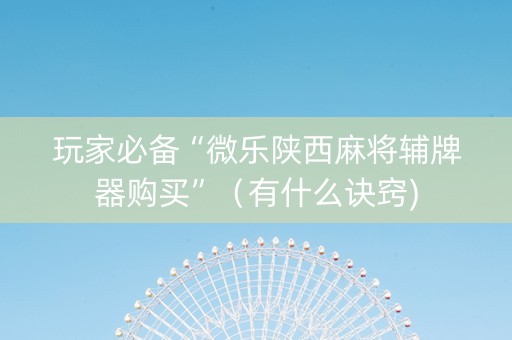 玩家必备“微乐陕西麻将辅牌器购买”（有什么诀窍)