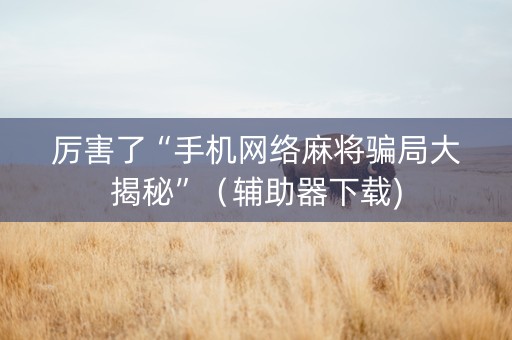 厉害了“手机网络麻将骗局大揭秘”（辅助器下载)