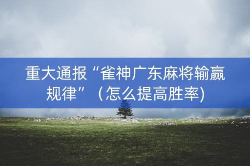 重大通报“雀神广东麻将输赢规律”（怎么提高胜率)