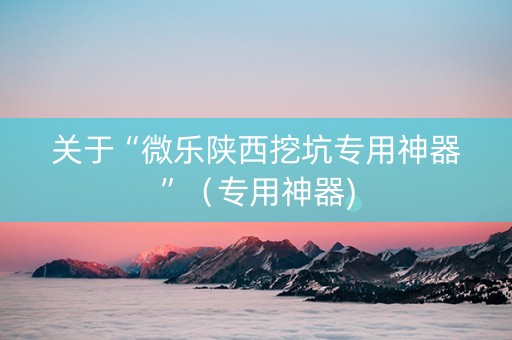 关于“微乐陕西挖坑专用神器”（专用神器)