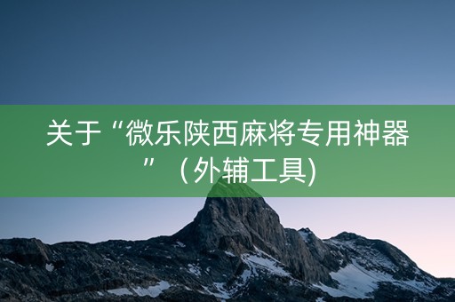 关于“微乐陕西麻将专用神器”（外辅工具)