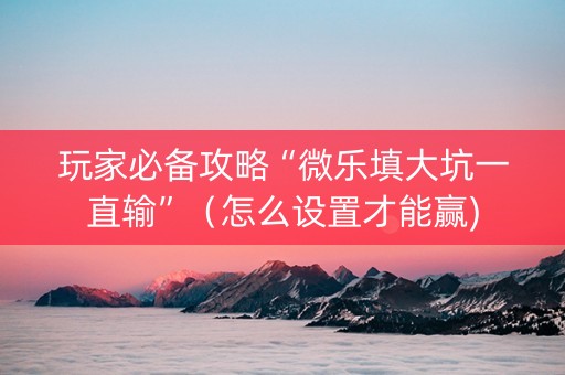 玩家必备攻略“微乐填大坑一直输”（怎么设置才能赢)