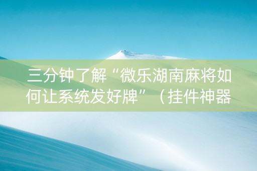 三分钟了解“微乐湖南麻将如何让系统发好牌”（挂件神器)