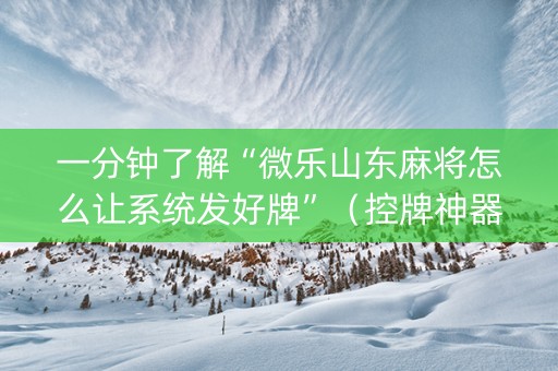 一分钟了解“微乐山东麻将怎么让系统发好牌”（控牌神器)