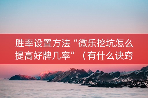 胜率设置方法“微乐挖坑怎么提高好牌几率”（有什么诀窍)