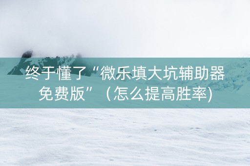 终于懂了“微乐填大坑辅助器免费版”（怎么提高胜率)