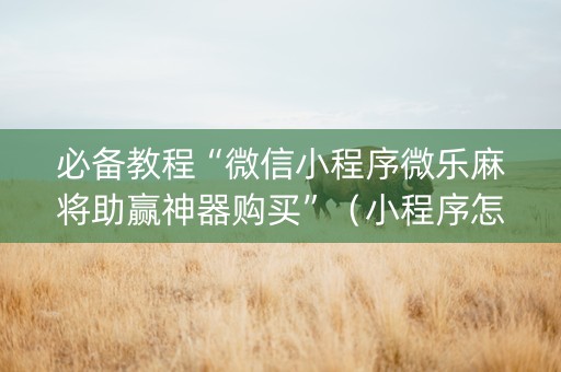 必备教程“微信小程序微乐麻将助赢神器购买”（小程序怎么才会赢)