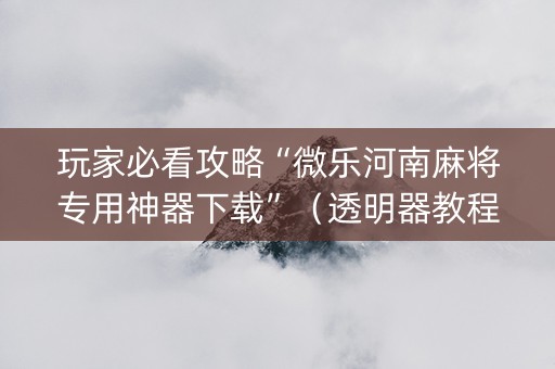 玩家必看攻略“微乐河南麻将专用神器下载”（透明器教程)