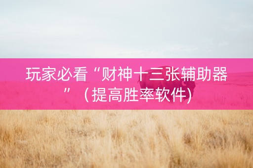 玩家必看“财神十三张辅助器”（提高胜率软件)