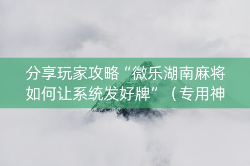 分享玩家攻略“微乐湖南麻将如何让系统发好牌”（专用神器下载)
