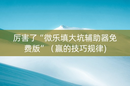 厉害了“微乐填大坑辅助器免费版”（赢的技巧规律)