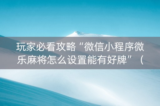 玩家必看攻略“微信小程序微乐麻将怎么设置能有好牌”（辅助器下载)