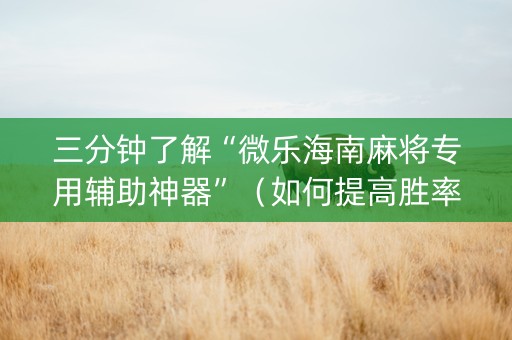 三分钟了解“微乐海南麻将专用辅助神器”（如何提高胜率)