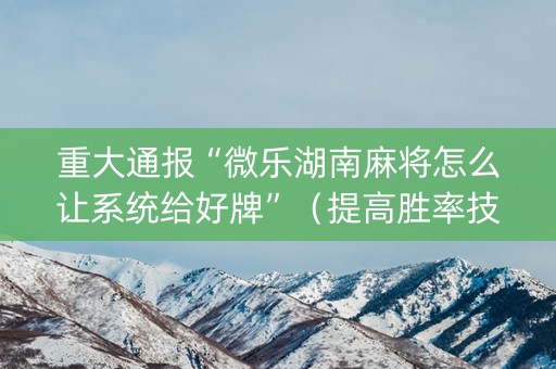 重大通报“微乐湖南麻将怎么让系统给好牌”（提高胜率技巧)